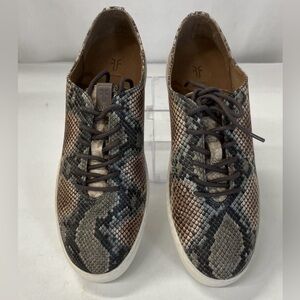 Frye Webster Low Lace Snakeskin Leather Sneakers Taupe Women’s 8.5 New In Box